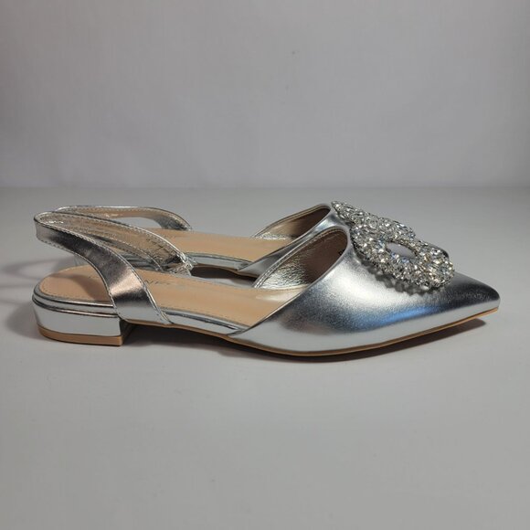 Berness Women's Silver Penee Pointy Toe Slingback Silver Flats Size 7 - Picture 5 of 12